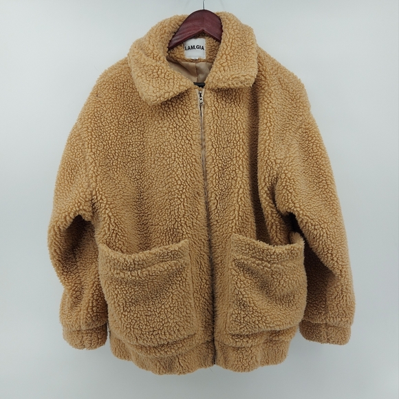 I Am Gia Tan Fleece Teddy Oversized Coat Size XS - Picture 4 of 8